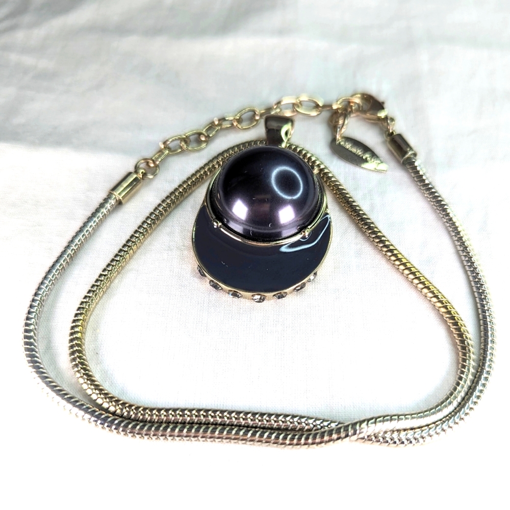 Cold Water Creek Black Cap On Snake Chain Statement Necklace With Crystals